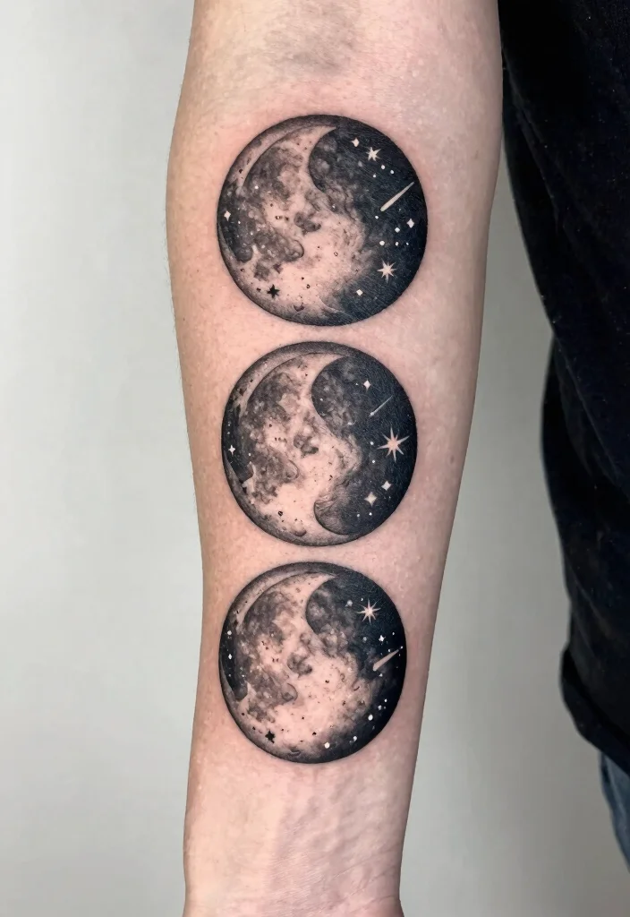 18 Triple Moon Tattoo Ideas: Powerful, Witchy, and Sacred - 16. Stacking Triple Moon Tattoos 1
