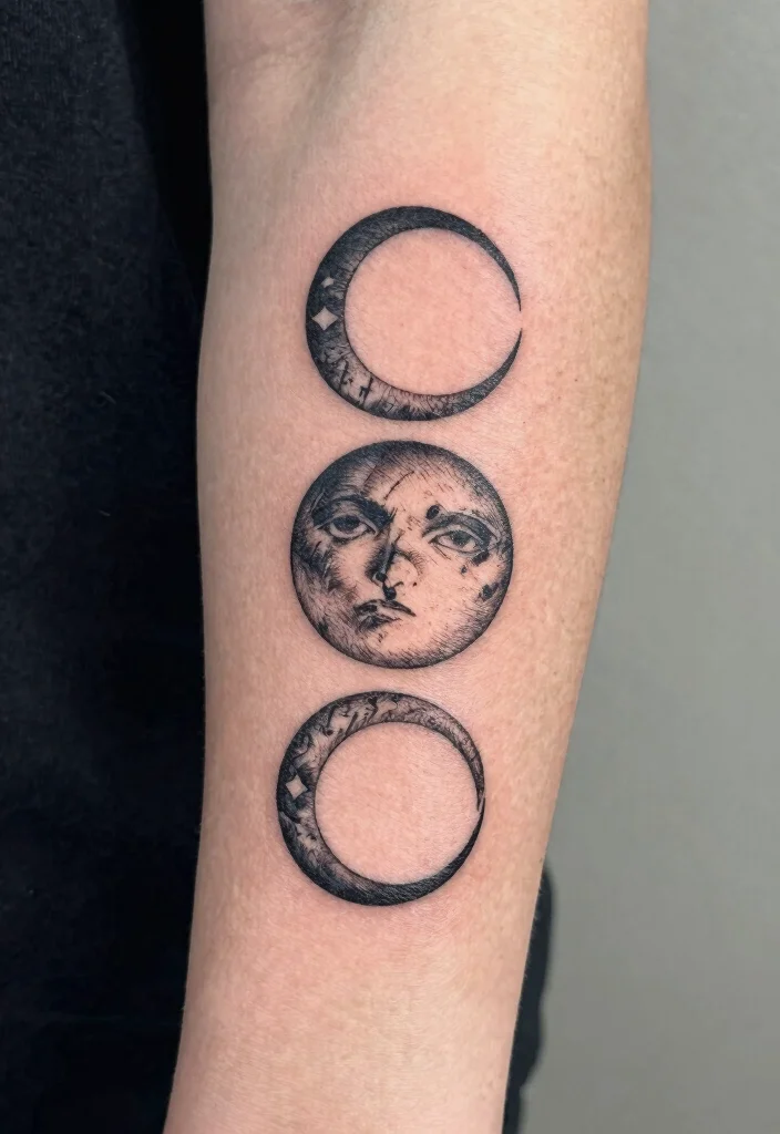 18 Triple Moon Tattoo Ideas: Powerful, Witchy, and Sacred - 18. Custom Triple Moon Designs 1