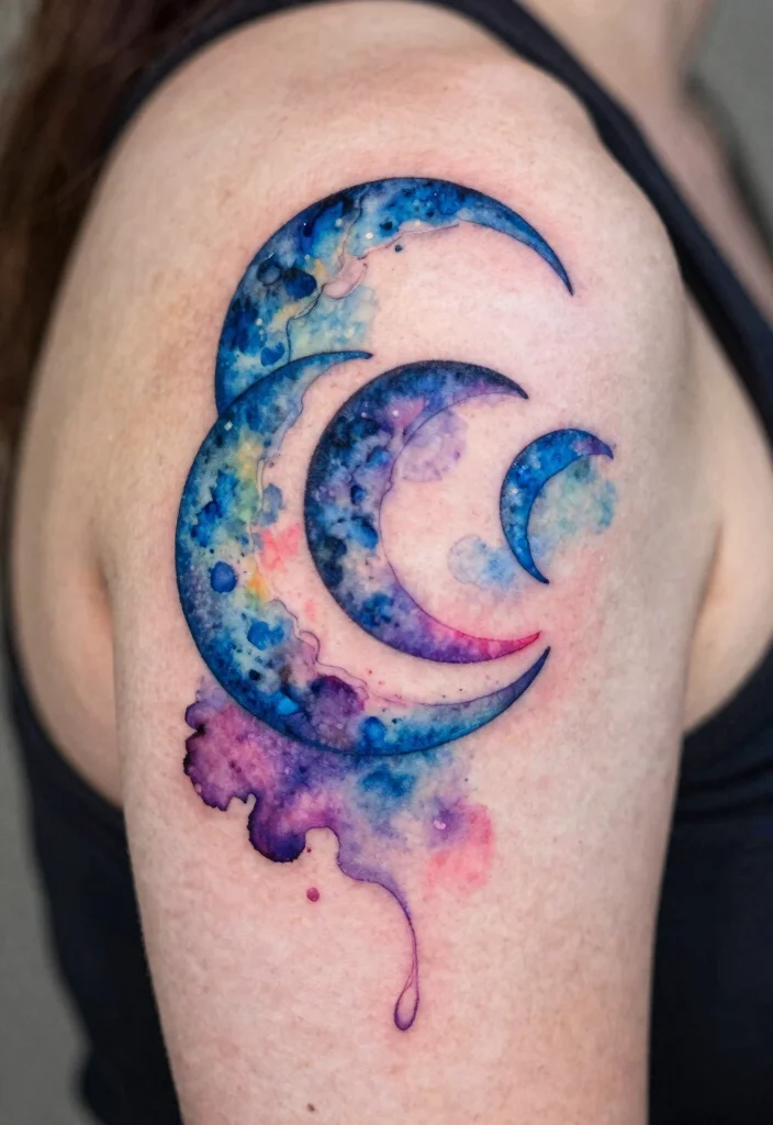 18 Triple Moon Tattoo Ideas: Powerful, Witchy, and Sacred - 4. Watercolor Triple Moon 1