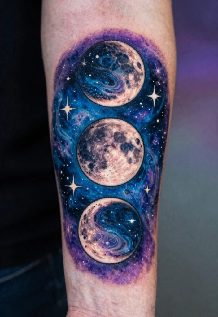 18 Triple Moon Tattoo Ideas: Powerful, Witchy, and Sacred - 7. Celestial Triple Moon 1