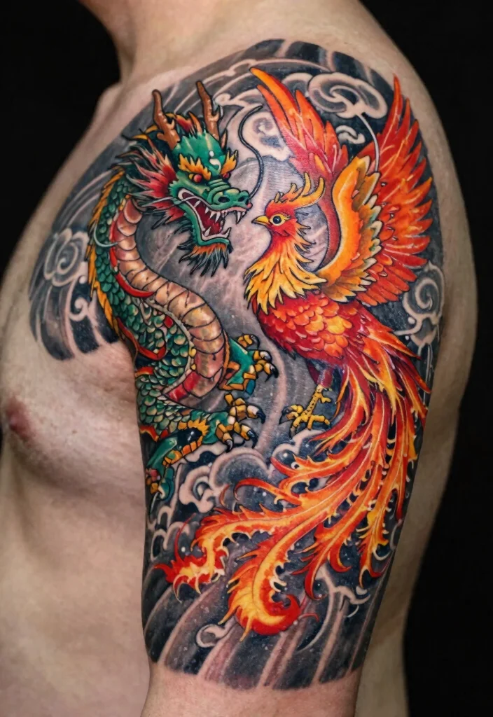 19 Back Dragon Tattoo Ideas: Epic Statement Pieces - 10. Dragon and Phoenix Combination 1