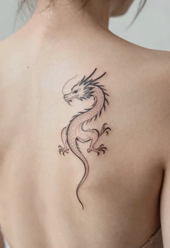 19 Back Dragon Tattoo Ideas: Epic Statement Pieces - 13. Minimalist Dragon 1