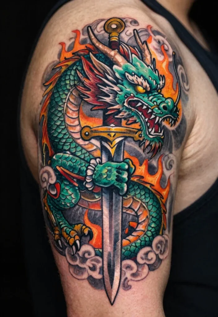 19 Back Dragon Tattoo Ideas: Epic Statement Pieces - 16. Dragon with Sword 1