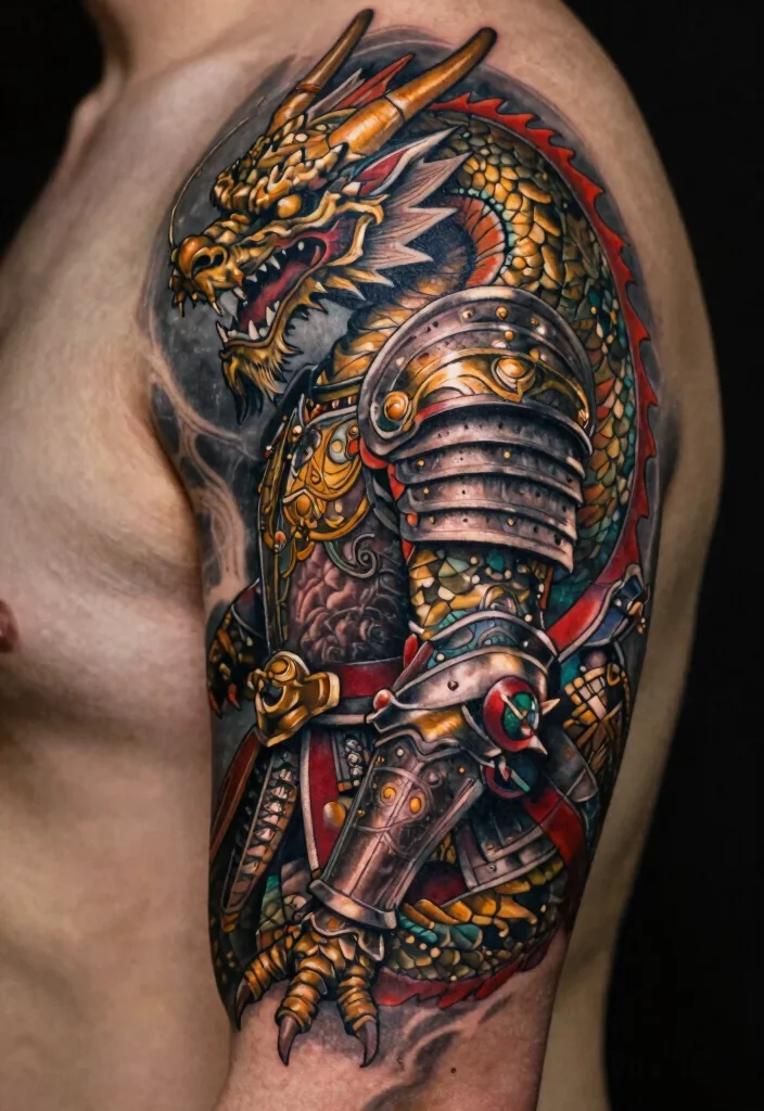 19 Back Dragon Tattoo Ideas: Epic Statement Pieces - 18. Dragon with Armor 1