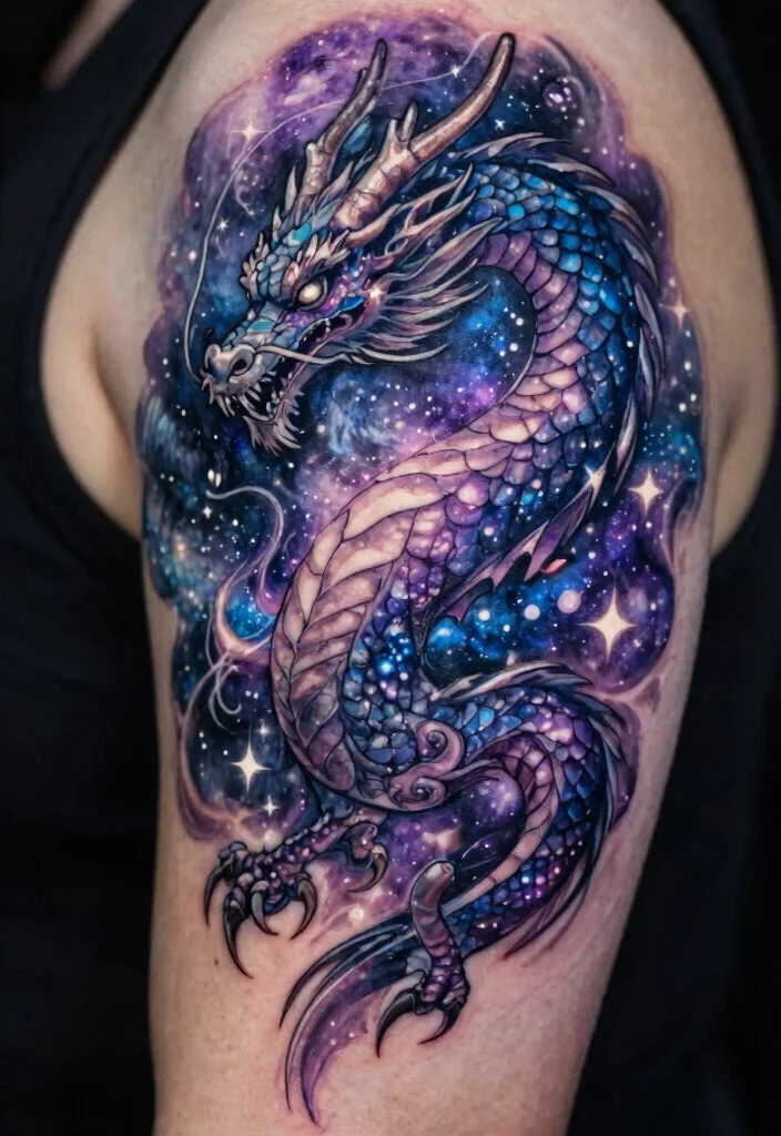 19 Back Dragon Tattoo Ideas: Epic Statement Pieces - 19. Cosmic Dragon 1