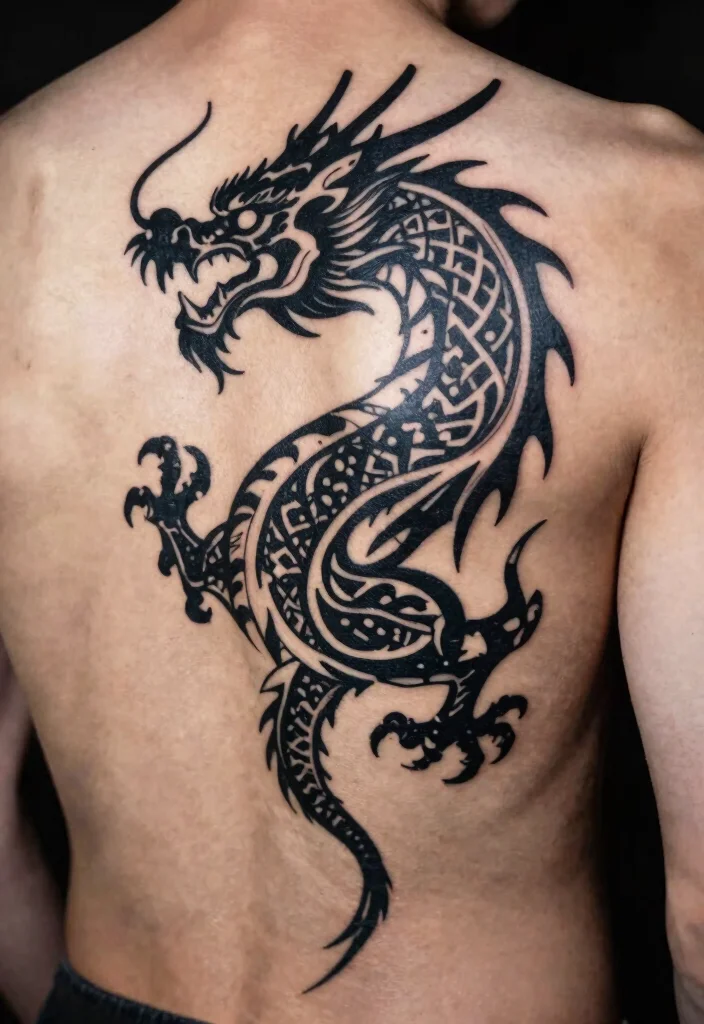 19 Back Dragon Tattoo Ideas: Epic Statement Pieces - 5. Tribal Dragon Design 1