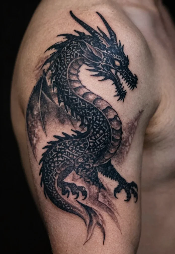 19 Back Dragon Tattoo Ideas: Epic Statement Pieces - 7. Enigmatic Shadow Dragon 1