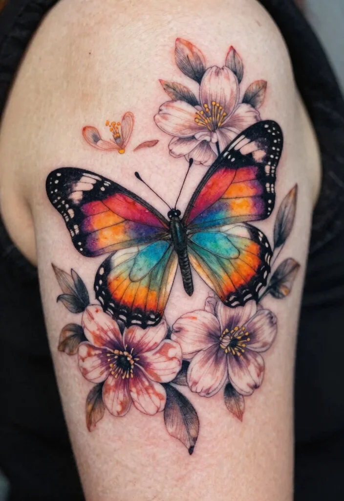 19 Butterfly Tattoo Ideas You Will Want to Save Forever - 4. Butterfly with Floral Accents 1