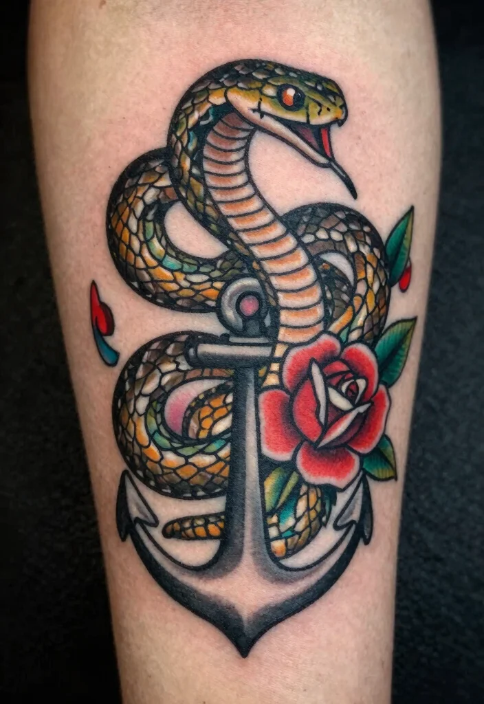 19 Snake Sleeve Tattoo Ideas Flowing Detailed and Artistic - 12. Vintage Snake Tattoo 1