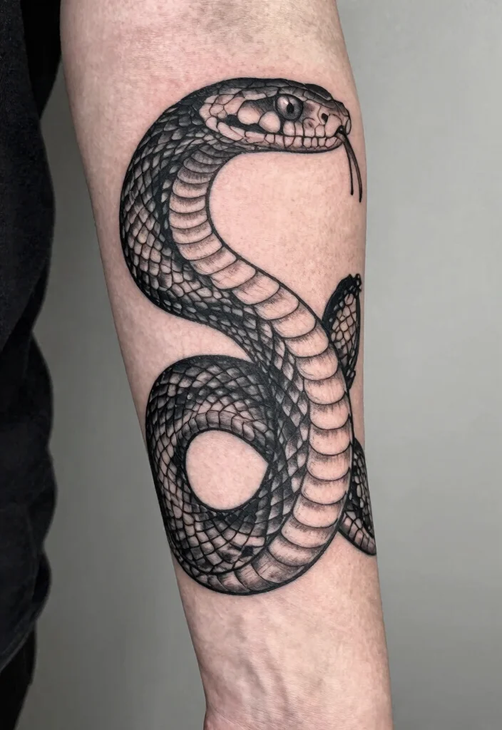 19 Snake Sleeve Tattoo Ideas Flowing Detailed and Artistic - 4. Traditional Black and Grey Snake 1
