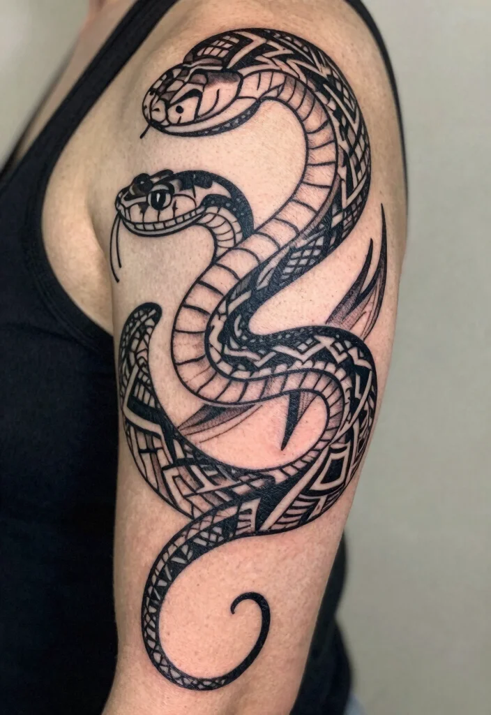 19 Snake Sleeve Tattoo Ideas Flowing Detailed and Artistic - 9. Tribal Snake Design 1