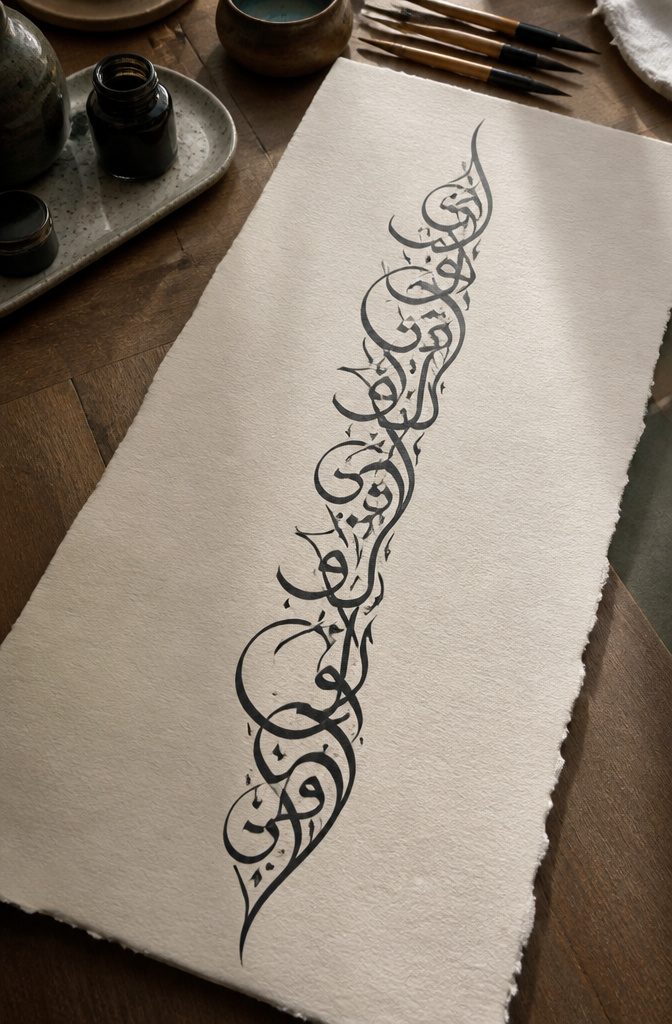 Spine Tattoo Quotes: Ideas for Women, Men and Small Lettering 6 Arabic script tattoo displayed on textured paper.