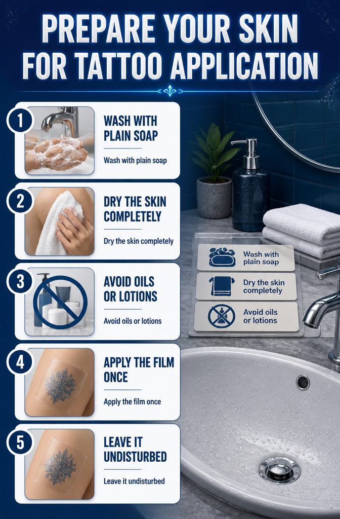 An information image about preparing skin for tattoo application.