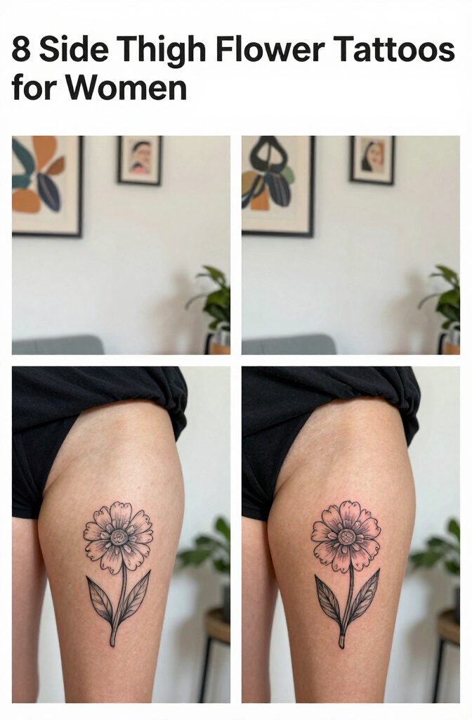 8 Side Thigh Flower Tattoos for Women (Ideas, Pain Guide & Styles) 12 Graphic displaying various tattoo styles suitable for flower thigh tattoos.