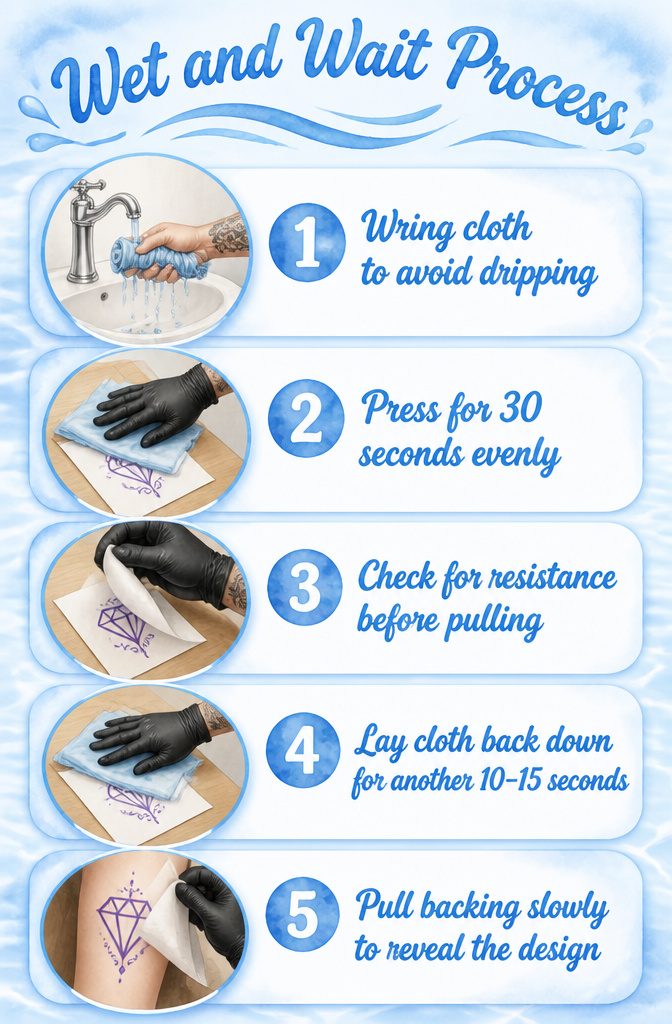 An information image explaining the wet and wait process for tattoos.